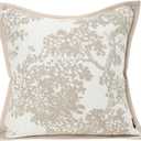 18x18'' inches Throw Pillow Cushion Covers - White Beige Embroidery Pine Tree Luxury Modern Style Couch Sofa Pillow Cover for Living Room Bedroom
