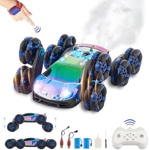 Remote Control Car, 8 Wheel RC Cars, Stunt RC Drift Car with Gesture Sensing, 2 x 1200mAh Battery, 90 Min Play Time, RC Cars for Boys Age 8-12, Toys for Ages 8-13 Boys, Boys Toys Age 10-12 (Blue)