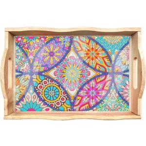 EWJRNSF Diamond Art Kits for Adults Wooden Serving Trays with Handles, 5D Diamond Painting Big Gem Arts and Craft Gifts Trays Decor Gift Home Decor 7.8x11.8 Inches Mandala A (7.8 x 11.8 x 2.2 inches, A Mandala AA)