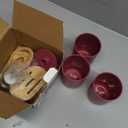 4 Piece Bathroom Accessories Set, Plastic Bathroom Accessory Set, Toothbrush Holder, Toothbrush Cup, Soap Dispenser, Soap Dish, Bamboo Lids Wine Red