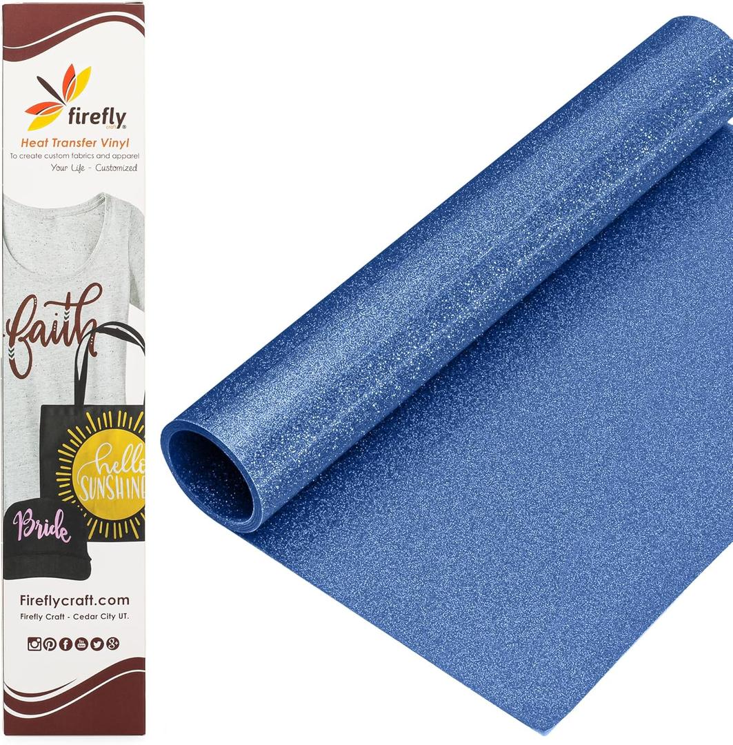 Firefly Craft Glitter Blue HTV - Heat Transfer Vinyl - Iron On Fabric Sheets for Shirt Transfers - Vinyl for Cricut - Heat Press Vinyl - Single Colors or Bundle Multipack- 1 Piece (12" X 20")