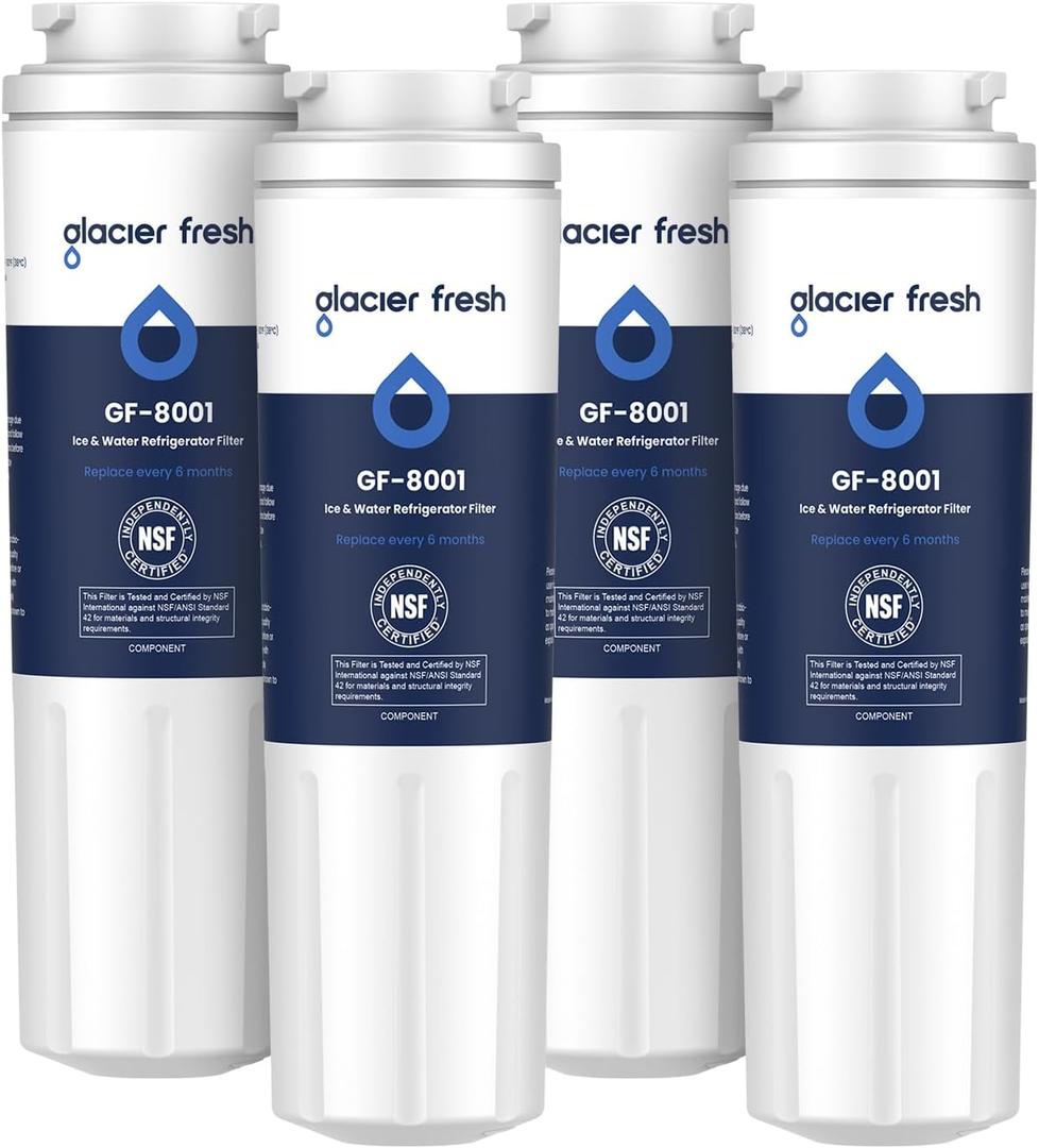 GLACIER FRESH UKF8001 Compatible with Whirlpool Refrigerator Water Filter 4, EDR4RXD1, EveryDrop Filter 4, 4396395, Maytag UKF8001, UKF8001AXX, WHR4RXD1, KAD4RXD1, 46-9006, Puriclean II, Pack of 4