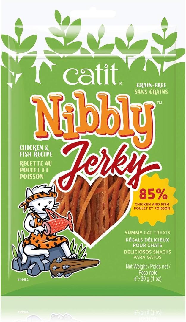 Catit Nibbly Jerky Cat Treats, Chicken & Fish Recipe - Grain-Free Cat Treat White 1 Ounce (Pack of 1)