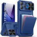 SSLOTSCASE for iPhone 17 Pro Max Case with 2X Screen Protector, Kickstand & Credit Card Holder & Sliding Lens Cover & Camera Stand & Wallet, Silicone Edge Protective Cover for iPhone 17 Pro Max, Blue