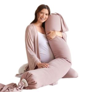bbhugme Adjustable Pregnancy Pillow Full Body Support for Side Sleeping - Adjustable Firmness and Shape - Supports Back, Legs, Belly, HIPS for Pregnant Women - Removable Cover - Dusty Pink