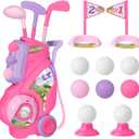Toddler Golf Set for Girls Boys 1 2 3 4 Years Old, Upgraded Kids Golf Cart with 3 Clubs & 8 Balls, Outdoor Indoor Sports Toys Birthday Gift, Pink