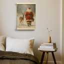 Evcprz Christmas Santa and Reindeer Wall Art Poster Hanger Frame, Rustic Christmas Decor, Winter Xmas Snowy Forest Hanging Canvas Prints Wall Art Decor for Home Living Room Bedroom, 12x16 Inch