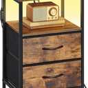 SONGMICS Nightstand with Charging Station, 2 Fabric Drawers