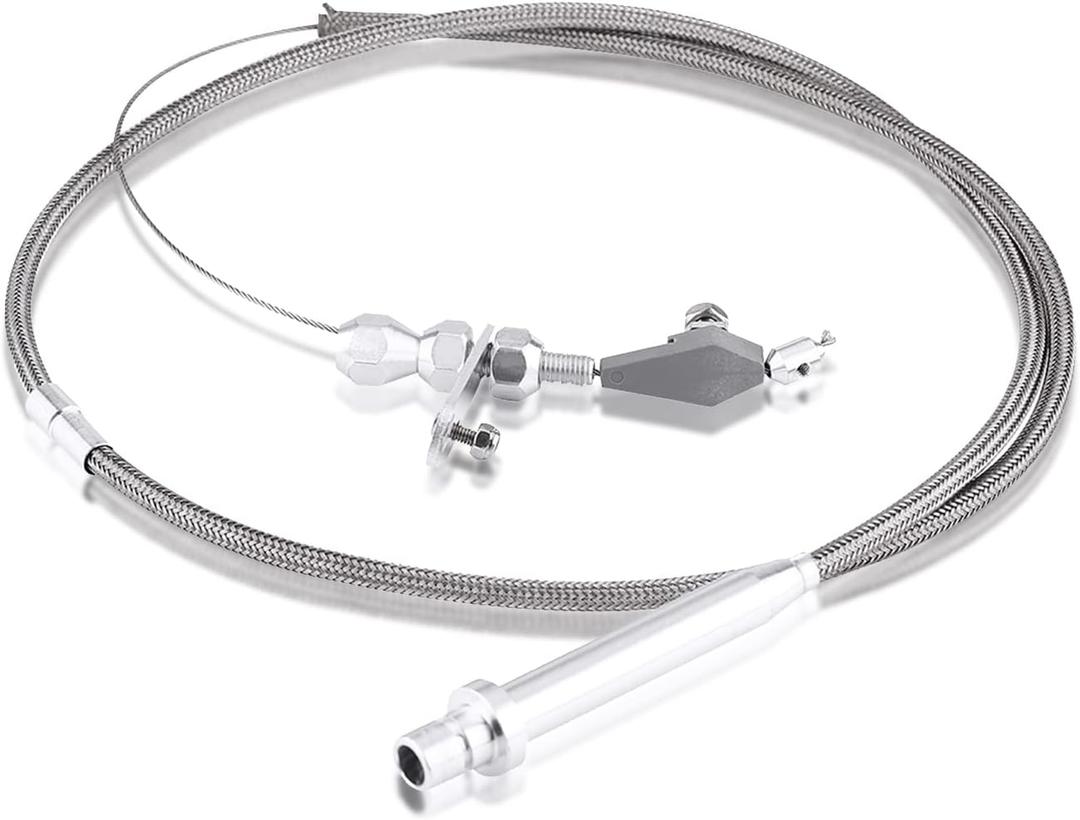 Keenso Th350 Kickdown Cable, Silver Stainless Steel Braided Kickdown Cable for 350 Turbo Transmission Assembly Detent Kickdown for Chevy TH350