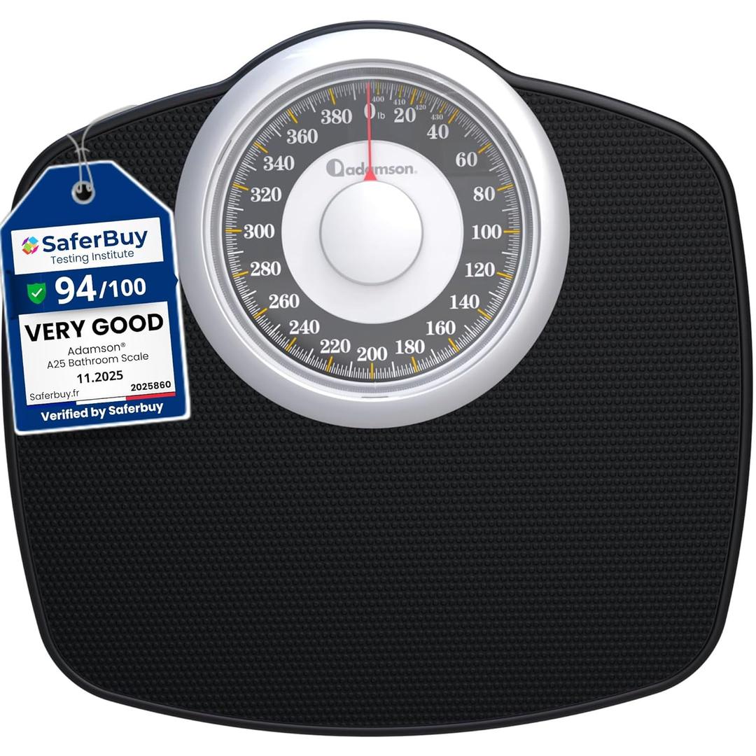 Adamson A25 Scales for Body Weight - Up to 400 LB - 5.3" Dial on 12.4" x 10.2" Platform - Anti-Skid Rubber Surface - High Precision Bathroom Scale Analog - Durable with 20-Year Assurance - Gold