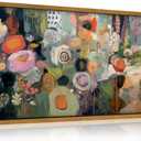 Wooden Framed Colorful Flower Wall Art,Abstract Botanical Canvas Print,Long floral landscape Picture Poster,Vintage Watercolor Floral Painting Artwork for Bedroom Living Room Office, 40"L x 20"W
