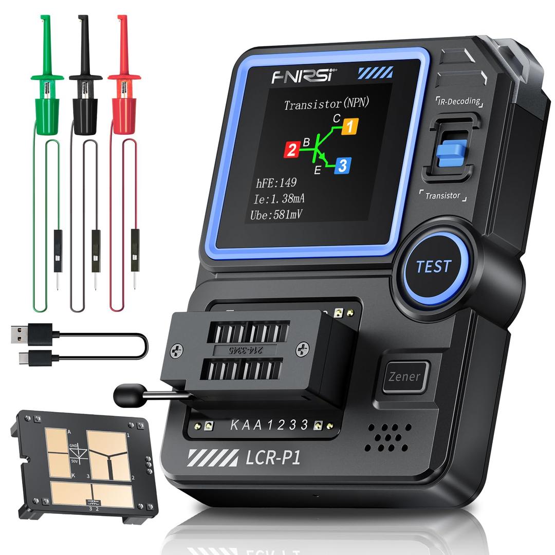 FNIRSI LCR-P1 Transistor Tester, Mosfet Transistor Capacitor Tester, SMD Electronic Component Tester, Diode Triode Zener Diode Resistance Inductance Battery Test LCR Meter MOS PNP NPN ESR Meter