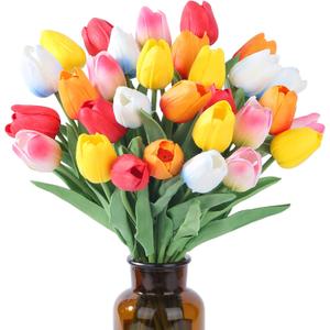 SITUMEIZI Fake Flowers Tulips Artificial PU Flower 15pcs Real Touch 14" for Spring Easter Home Kitchen Wedding Bouquet Bulk Mother's Gift Day Decorations(Multicolor,5-4)
