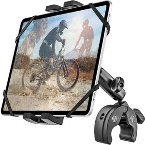 Metal iPad Tablet Mount for Boat Helm, Wheelchair Pole, Golf Cart, Stroller, Mic Stand, Fitness Bike, Road Mountain Bicycle - 360 Adjustable Handlebar Clamp for 4.7-13" iPad Pro, Air, Mini, Galaxy