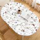 Horaldaily Spring Fitted Tablecloth 68 x 48 Inch Oval, Spring Colorful Birds Branch Washable Table Cover Elastic Edged for Dinning, Picnic, Camping, Banquet, White