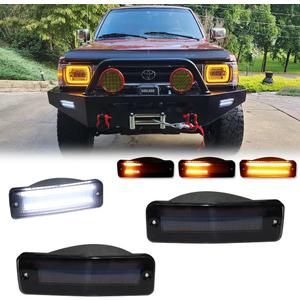 for 1989 1990 1991 1992 1993 1994 1995 Toyota Pickup 2/4WD, 1990 1991 4Runner Front Bumper Turn Signal DRL Daytime Light Smoked Lens Amber & White LED TO2520105 TO2521107