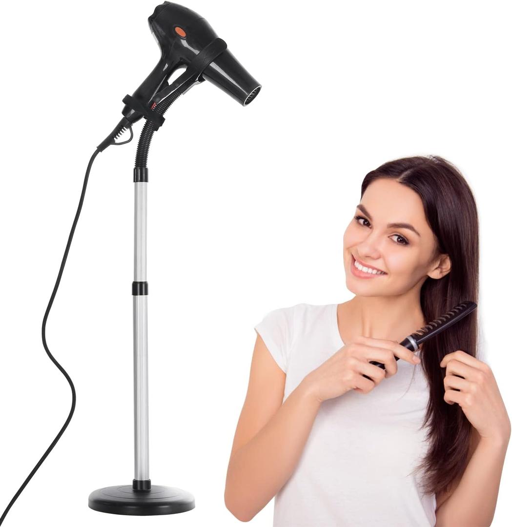 Erytlly Hair Dryer Stand Hands Free 360-Degree Rotating Adjustable Height Metal Hair Dryer Stand Blow Dryer Holder About for 0.5kg Hair Dryer in Bathroom, Vanity, Makeup Room (Basic)
