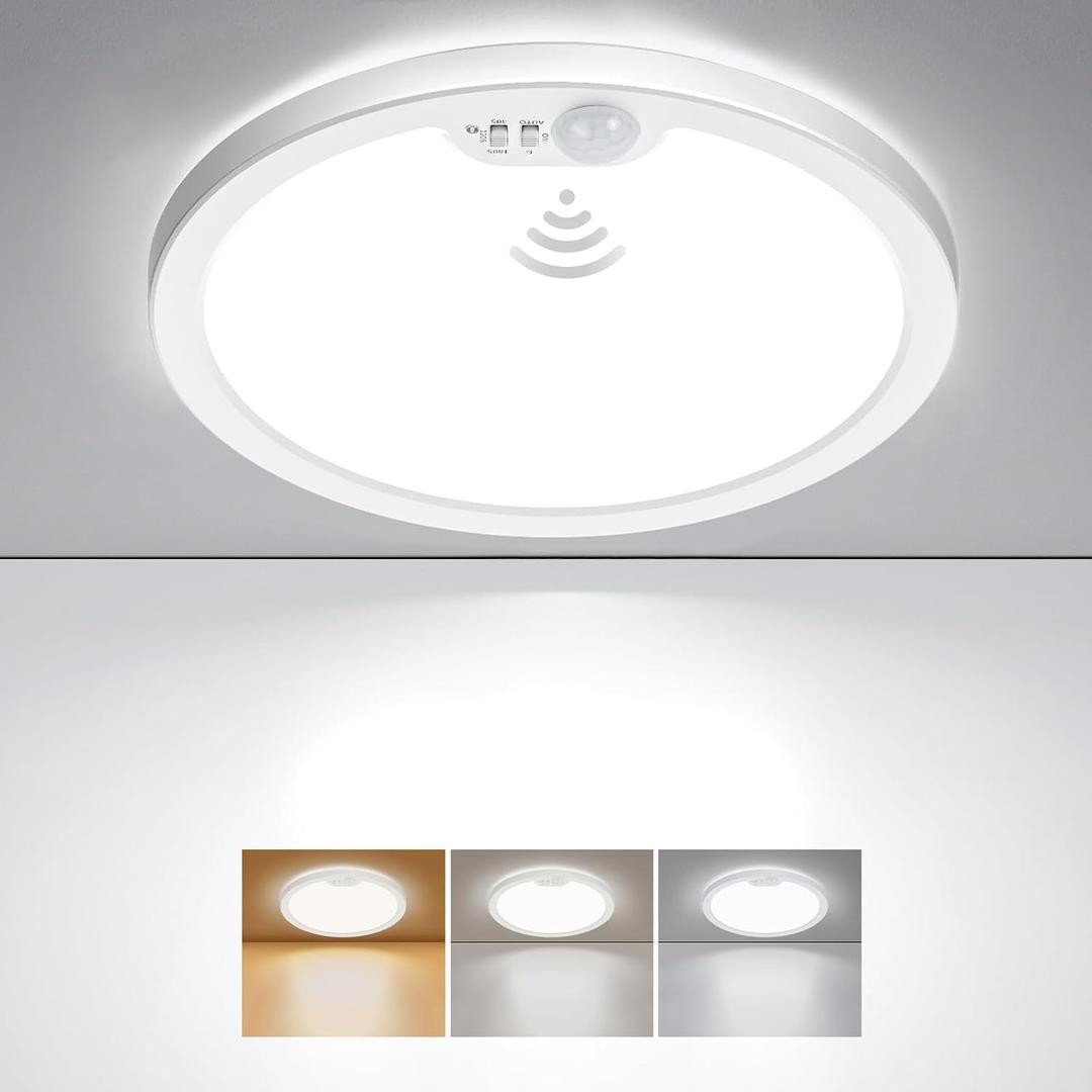BLNAN Motion Sensor Ceiling Light Wired, 12 Inch 3000K 4000K 5000K Selectable LED Flush Mount Light Fixture, Motion Activated Light with Timer for Hallway Stair Walk-in Closet, Non-Dimmable, 12inch-1pack