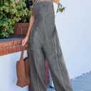 CUPSHE Womens Maxi Denim Jumpsuit Square Neck Sleeveless Casual Backless Loose Overall Jeans Wide Leg Long One Piece Jumpsuit (L)