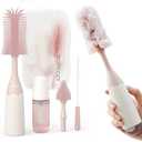 Momcozy Bottle Brush Kit, Innovative Push-Press Design for Better Cleaning - Baby Bottle Cleaner Brush for Baby Bottle, Breast Pumps, Nipples, and More - Can Generate Foam for Better Cleaning, Pink