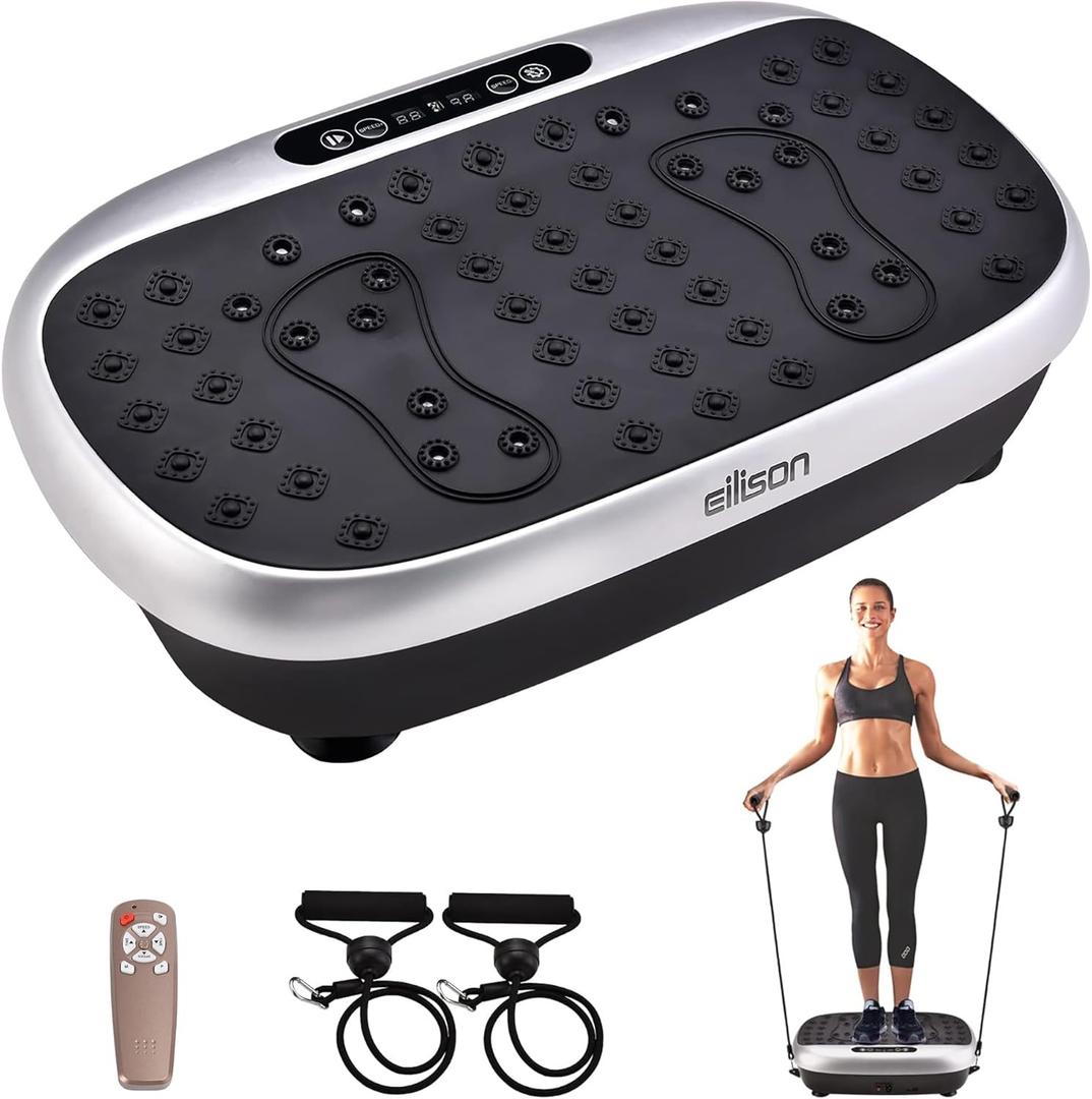 EILISON Atom Vibration Plate Exercise Machine - Full Body Vibration Plate for Lympathic Drainage with Acupressure - Home Fitness with Loop Bands for Weight Loss, 300lbs Capacity