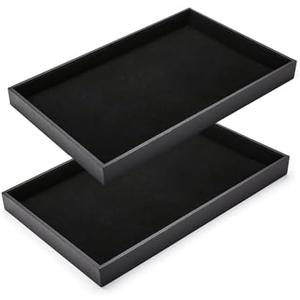 XCRUI 2Pcs Black Velvet Stackable Jewelry Tray Showcase Display Earring Necklace Bracelet Rings Organizer