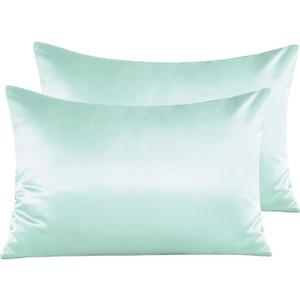 NTBAY Zippered Satin Pillow Cases for Hair and Skin, Luxury Queen Hidden Zipper Pillowcases Set of 2, 20x30 Inches, Cyan