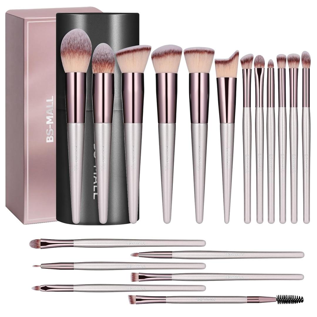 BS-MALL Makeup Brush Set 18 Pcs Premium Synthetic Foundation Powder Concealers Eye Shadows Blush Makeup Brushes With Black Case