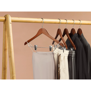 Ulimart Wooden Hangers with Clips 12 Pack Wooden Pants Hangers,Skirt Hangers with Adjustable Clips,Hangers for Pants,Jeans,Slacks,Shorts（Walunt）