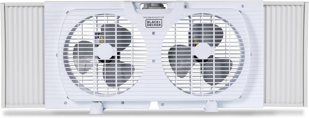 BLACK+DECKER 9" Dual Window Fan with 2 Speed Settings, Twin Fan Heads with Mechanical Dial Control, Removable Legs, For Sliding Windows up to 33 W with Accordion Expanders, BFW9M, White