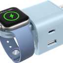 BeaSaf 36W for Apple Charging Block with Built-in Watch Charger, Foldable PD Fast Charger Block for iPhone, Dual Ports Wall Charger Compatible with Apple Watch iPhone AirPods (Blue)