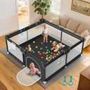 Baby Playpen 64x64 Inch for Babies and Toddlers Indoor & Outdoor | Large Baby Play Yard, Safe & Sturdy, Easy-Assembly, Non-Slip, Easy to Clean, Black, Lightweight, External Zipper Door