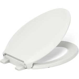 KOHLER 4636-RL-NY Cachet ReadyLatch Elongated Toilet Seat Slow Close, Soft Close Toilet Seat Quiet Lid, Contoured Grip-Tight Bumpers Installation Hardware, Apartment Essentials, Dune