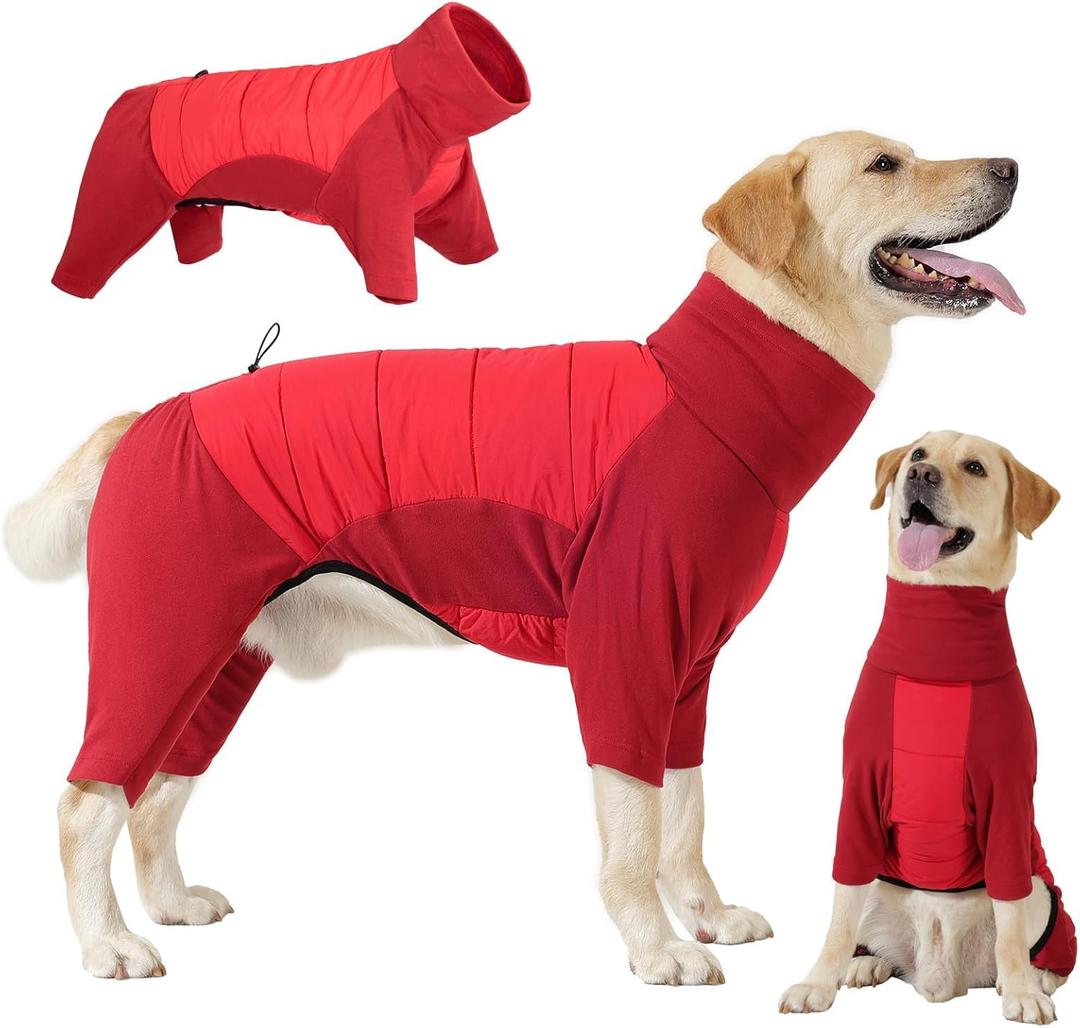 Dotoner Dog Sweater Warm Fleece Pullover Winter Sweatshirt with Turtleneck Leash Opening Waterproof Back Four Leg Cozy Clothes for Dogs (Red) XS