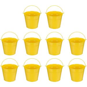 Small Metal Buckets, Mini Buckets with Handle Galvanized Colored Tin Pail Containers Basket Party Supplies - Fit for (Halloween - Classroom Crafts) 7" & 10Pcs & Yellow
