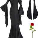 Adult Black Gothic Dress for Women Halloween Costumes with Accessories for Vampire Witch Costume Dress Up (Medium)