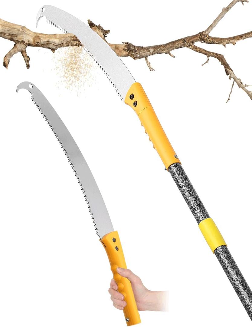 14FT Pole Saws for Tree Trimming: 2-in-1 Pole Saw With with Adjustable Length & Steel Blade Lightweight Manual Pruning Tool for Forestry Yard Garden Patio