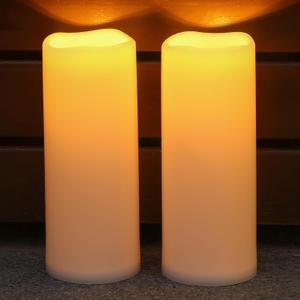 NURADA Large Outdoor Solar Candles Waterproof - 10" x 4" Rechargeable Solar Powered Flameless LED Pillar Flickering Candle for Patio Porch Lanterns Decor - Ivory White Set of 2