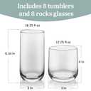 Libbey Ascent Tumbler and Rocks Drinking Glasses Set of 16, Glass Drinking Glasses with Curvature, Versatile Glassware Set for Parties and More, 16 Ounces
