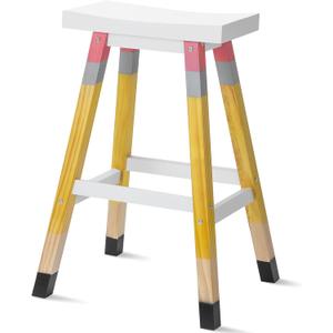 Yousoontic Pencil Teacher Stool 29 Inches Back to School Stool Solid Wood Colorful Stool Self Assembled Wooden Stool for Home Office Supplies