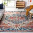 SAFAVIEH Area Rug 8x10 - Washable Tucson Collection - Large - Blue & Rust, Slip Resistant, Ideal for Living Room, Bedroom, Kids Playroom Nursery, Office, Dining Space (TSN116M)