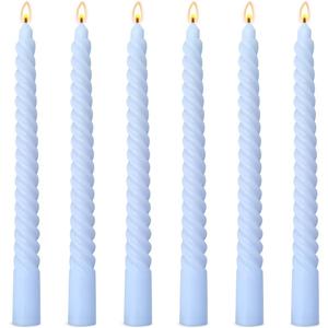 6 Pack 10 Inch Baby-Blue Spiral Taper Candles for Hanukkah and Winter Home Decoration, Unscented Dripless Twisted Candlesticks for Dinner Beach-Themed Decor Relaxation and Meditation