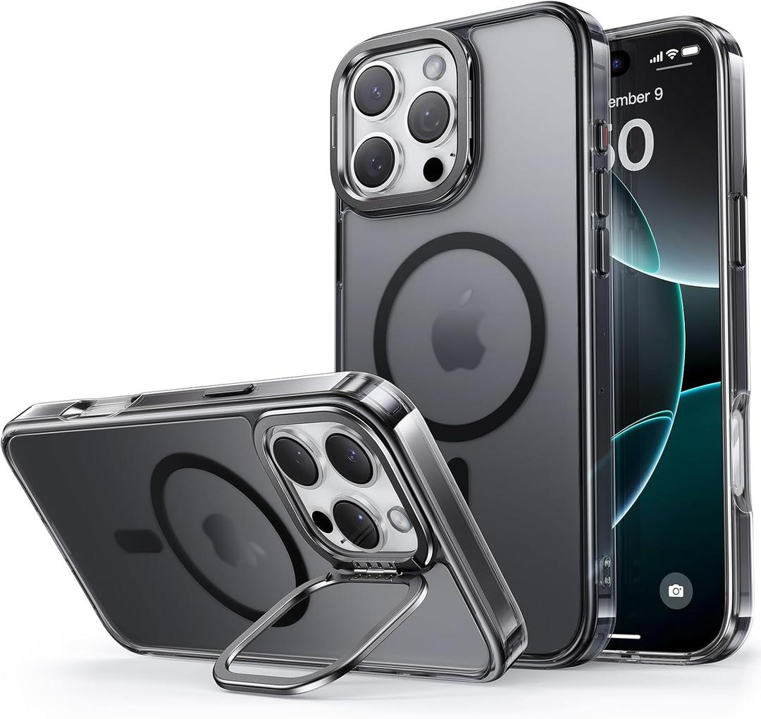 Maledan Magnetic for iPhone 16 Pro Max Case with Stand - iPhone 16 Pro-Max Case with Kickstand Compatible with MagSafe, Shockproof Protection Slim Bumper Phone Case for iPhone 16 ProMax Clear Black