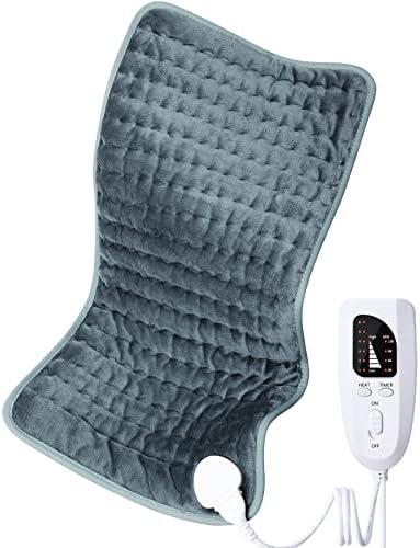 Electric Heating pad for Back/Shoulder/Neck/Knee/Leg Pain Relief, 6 Fast Heating Settings, Auto-Off, Machine Washable, Moist Dry Heat Options, Extra Large 12"x24"(Gray)