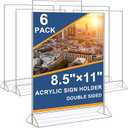 Seencool Acrylic Sign Holder 8.5 x 11 Vertical Double-Sided Flyer Display Stands, Plastic Table Menu Stand, Clear Picture Paper Frames for Office Home Store Restaurant 6Pack