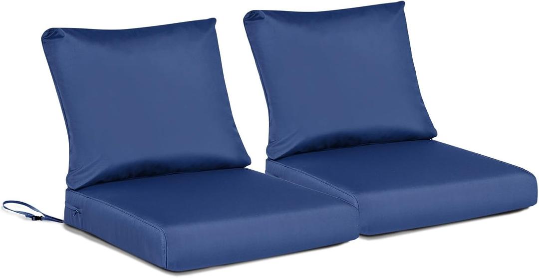 BPS 21x21 Inch Deep Seat Outdoor Cushions Set of 2, Navy Blue Fade-Resistant and Water-Resistant Patio Chair Cushions for Wicker Chairs, Sofas, Love Seats