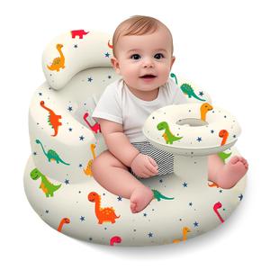 Inflatable Baby Seat with Tray, Blow up Infant Chair for Babies 3 Months and up, Comfortable Baby Floor Seats for Sitting Up, Built in Air Pump with Back Support Toddler Waterproof Sofa (Dinosaur)