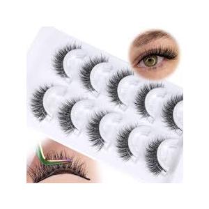 Natural Self Adhesive Lashes Cat Eye Lashes Wispy Self Adhesive Eyelashes No Glue Needed D-Curly Reusable Natural Strip Lashes Cat Eye False Eyelashes Natural Look 5 Pairs by Zegaine