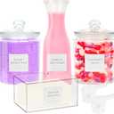 Glass Laundry Room Organization and Storage Set with Pods Holder, Detergent Container, Fabric Softener, Scent Booster Dryer Balls Acrylic Dryer Sheet Holder 2 Half Gallon Glass Jars Labels (4)