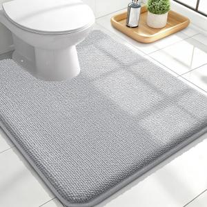 OLANLY Toilet Rugs U-Shaped 24x20, Extra Soft Absorbent Thick Memory Foam Contour Bathroom Rugs, Dry Quickly, Machine Washable, Non-Slip Toilet Bath Mat, Home Decor Accessories, Light Grey